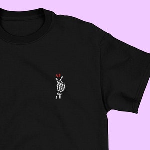 Broken Heart Skeleton Hand Embroidered T-shirt