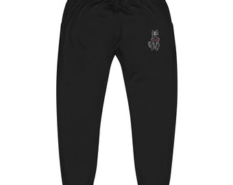 Black Cat Embroidered Sweatpants