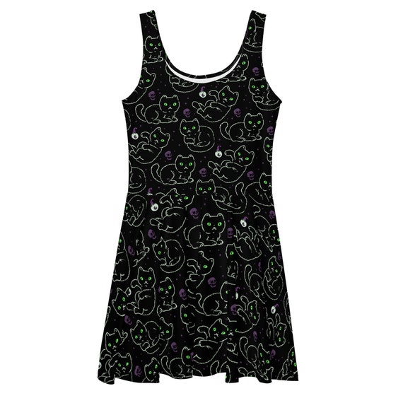 black cat skater dress Black Cat Skater Dress: Gothic Witchcore Sleeveless A-Line
