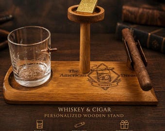 Soporte personalizado para puros y vasos de whisky / Cenicero de madera para puros / Soporte para vasos de whisky / Regalo para él / Regalo para padrinos de boda / Regalo para el Día del Padre