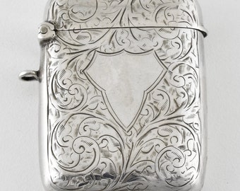 Antique English Solid Silver Edwardian Vesta Case, William Hair Haseler, 1910