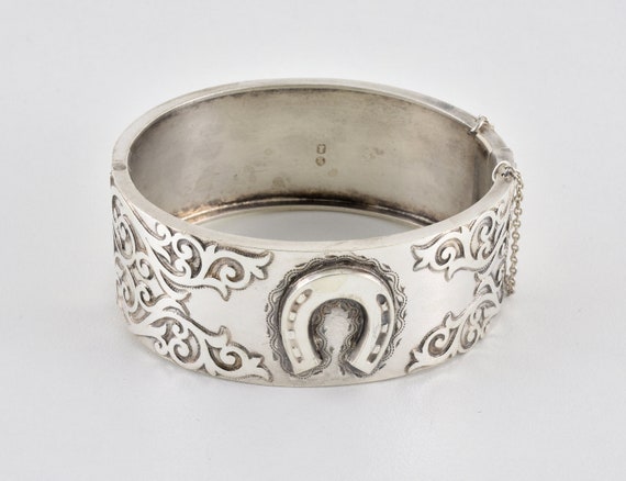 Antique Victorian Solid Silver Hinged Bracelet, B… - image 3