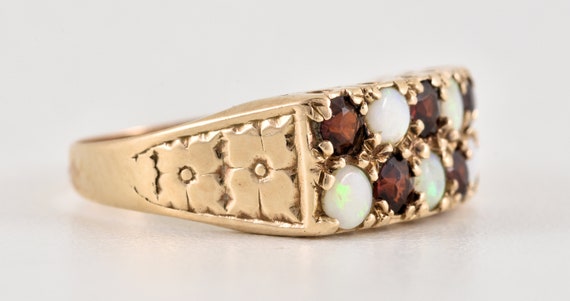 Vintage 9ct Gold Garnet & Fire Opal Dress Ring, B… - image 2