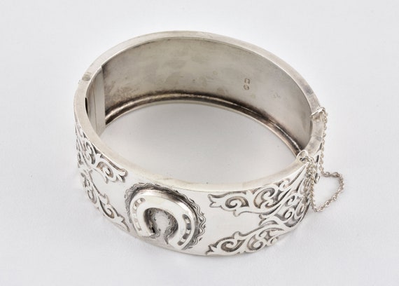 Antique Victorian Solid Silver Hinged Bracelet, B… - image 4