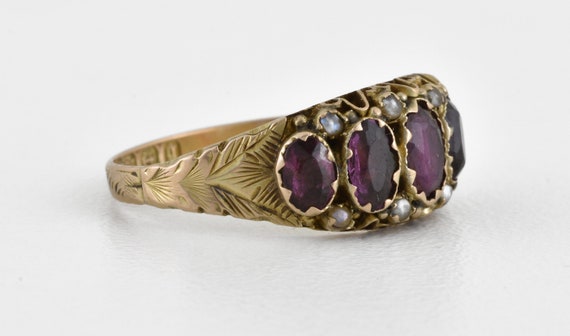 Antique Victorian 9ct Gold Amethyst & Seed Pearl … - image 2