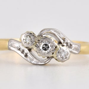 Antique Art Deco 18ct Gold & Platinum Diamond 3 Stone Twist Ring, 1930&#39;s