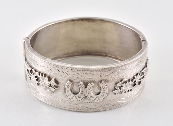 Antique Victorian Solid Silver Hinged Bracelet, C… - image 2