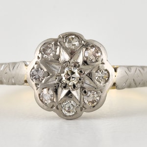 Antique Art Deco 18ct Gold Platinum Diamond Daisy Ring, 1920&#39;s