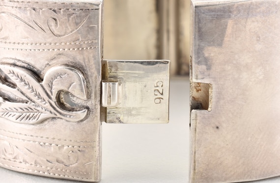 Antique Victorian Solid Silver Hinged Bracelet, C… - image 7