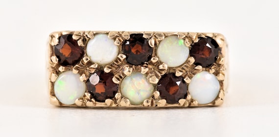 Vintage 9ct Gold Garnet & Fire Opal Dress Ring, B… - image 1