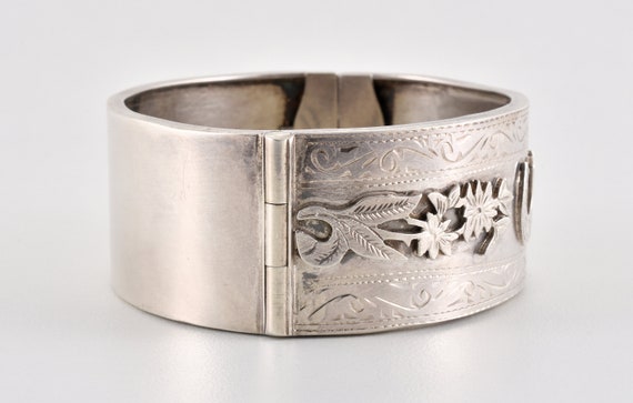 Antique Victorian Solid Silver Hinged Bracelet, C… - image 4