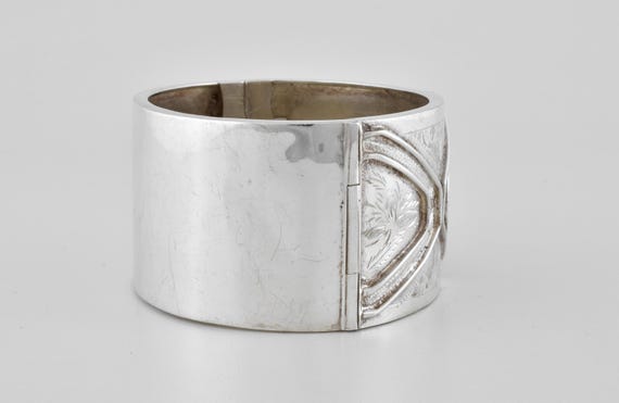 Antique Victorian Solid Silver Hinged Cuff Bracel… - image 4