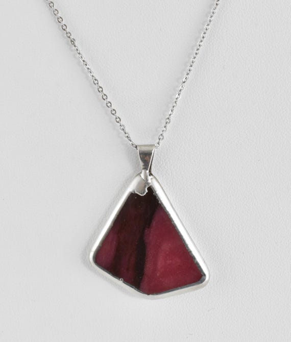 Vintage Solid Silver Dark Pink Agate Pendant & St… - image 3