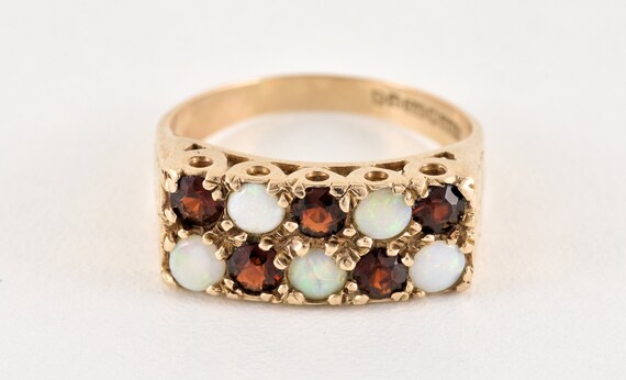 Vintage 9ct Gold Garnet & Fire Opal Dress Ring, B… - image 4