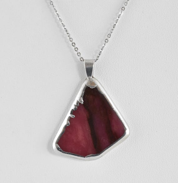 Vintage Solid Silver Dark Pink Agate Pendant & St… - image 2