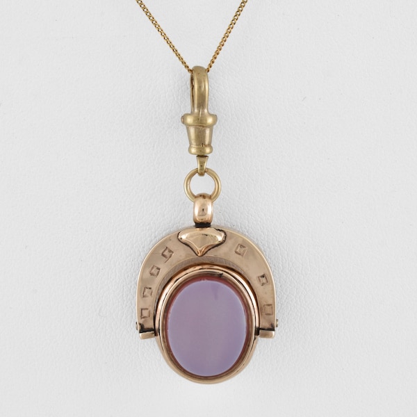 Antique Victorian 9ct Gold, Carnelian & Bloodstone Lucky Horseshoe Fob Pendant
