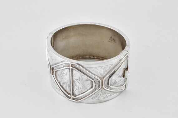 Antique Victorian Solid Silver Hinged Cuff Bracel… - image 3