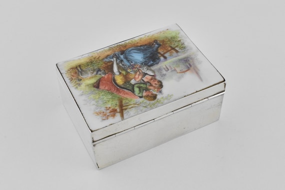 Antique Edwardian Solid Silver Ceramic Jewellery … - image 5