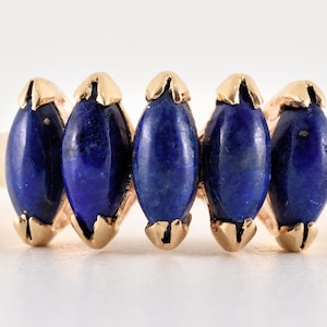 Vintage 14K Lapis Lazuli Navette Cut 5 Stone Ring