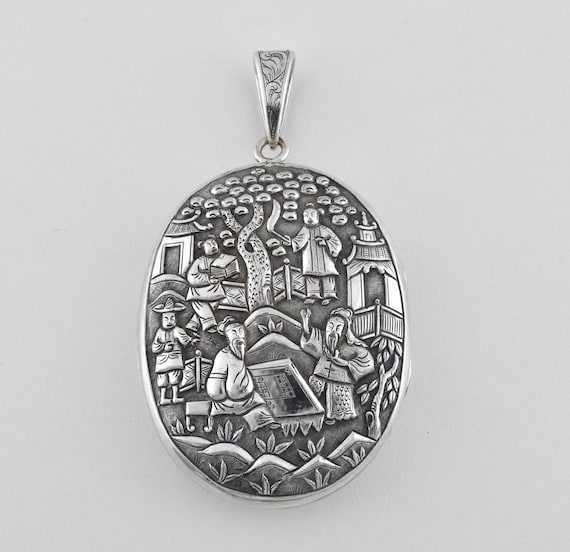 アンティークビクトリア朝のソリッドシルバー特大シノワズリロケット