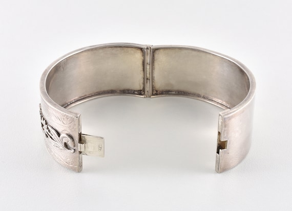 Antique Victorian Solid Silver Hinged Bracelet, C… - image 6