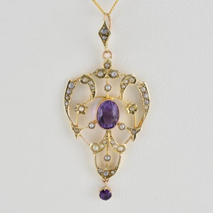 Antique Victorian 9ct Gold Amethyst Lavalier Pendant c1880 (Chain Not Included)