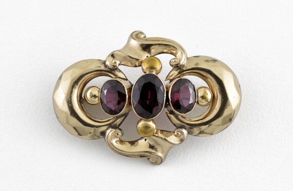 Antique Mid Victorian 15ct Gold Almandine Garnet Brooch, C1865