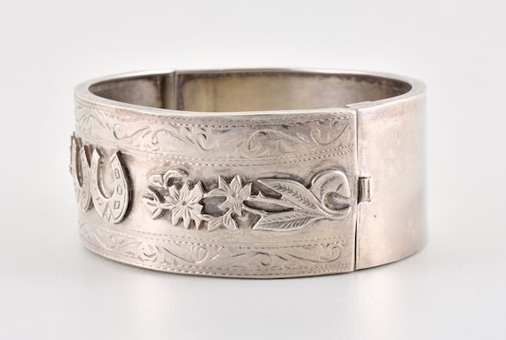 Antique Victorian Solid Silver Hinged Bracelet, C… - image 3