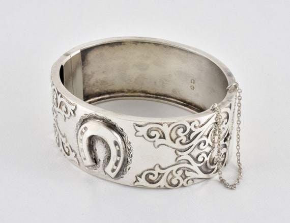 Antique Victorian Solid Silver Hinged Bracelet, B… - image 2
