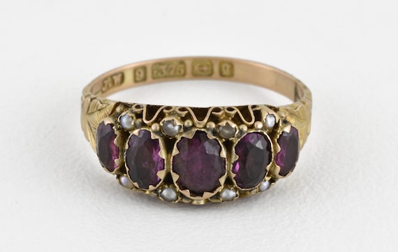 Antique Victorian 9ct Gold Amethyst & Seed Pearl … - image 5