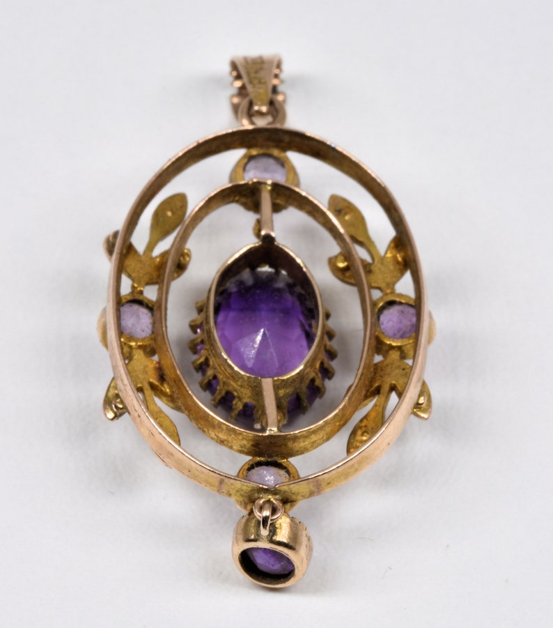 c1880 Antique Victorian 9ct Gold Amethyst /& Seed Pearl Pendant