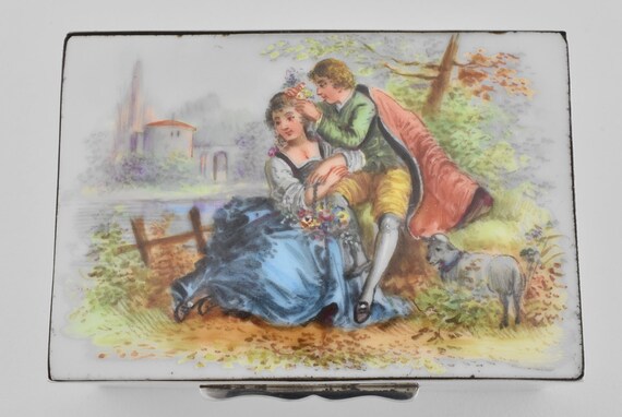 Antique Edwardian Solid Silver Ceramic Jewellery … - image 2