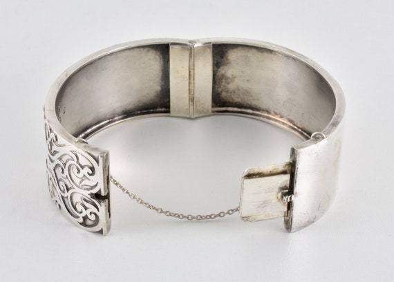 Antique Victorian Solid Silver Hinged Bracelet, B… - image 6