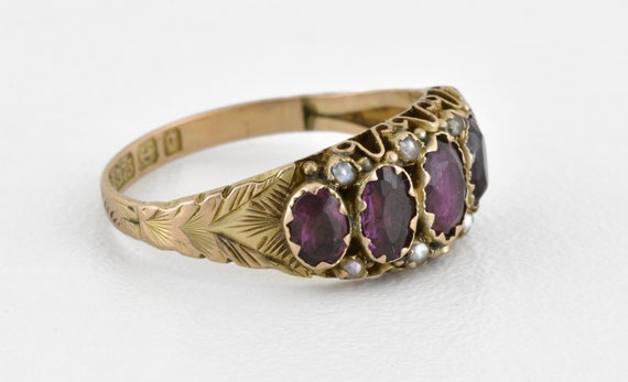 Antique Victorian 9ct Gold Amethyst & Seed Pearl … - image 3