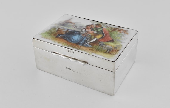 Antique Edwardian Solid Silver Ceramic Jewellery … - image 3