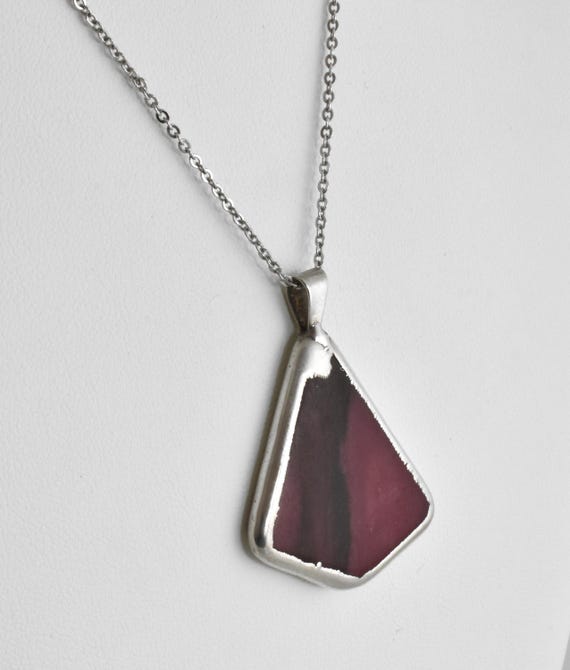 Vintage Solid Silver Dark Pink Agate Pendant & St… - image 5
