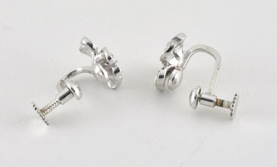 Vintage Solid Silver & Marcasite Flower Earrings,… - image 5