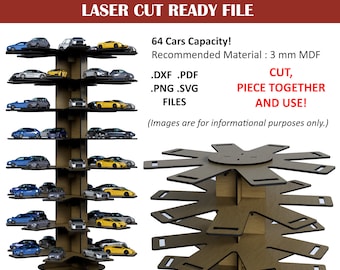 Modular 1/64 Car Display Case Files | 64 Diecast Cars Capacity | Laser Cut Project | Cnc Files | DXF SVG PDF