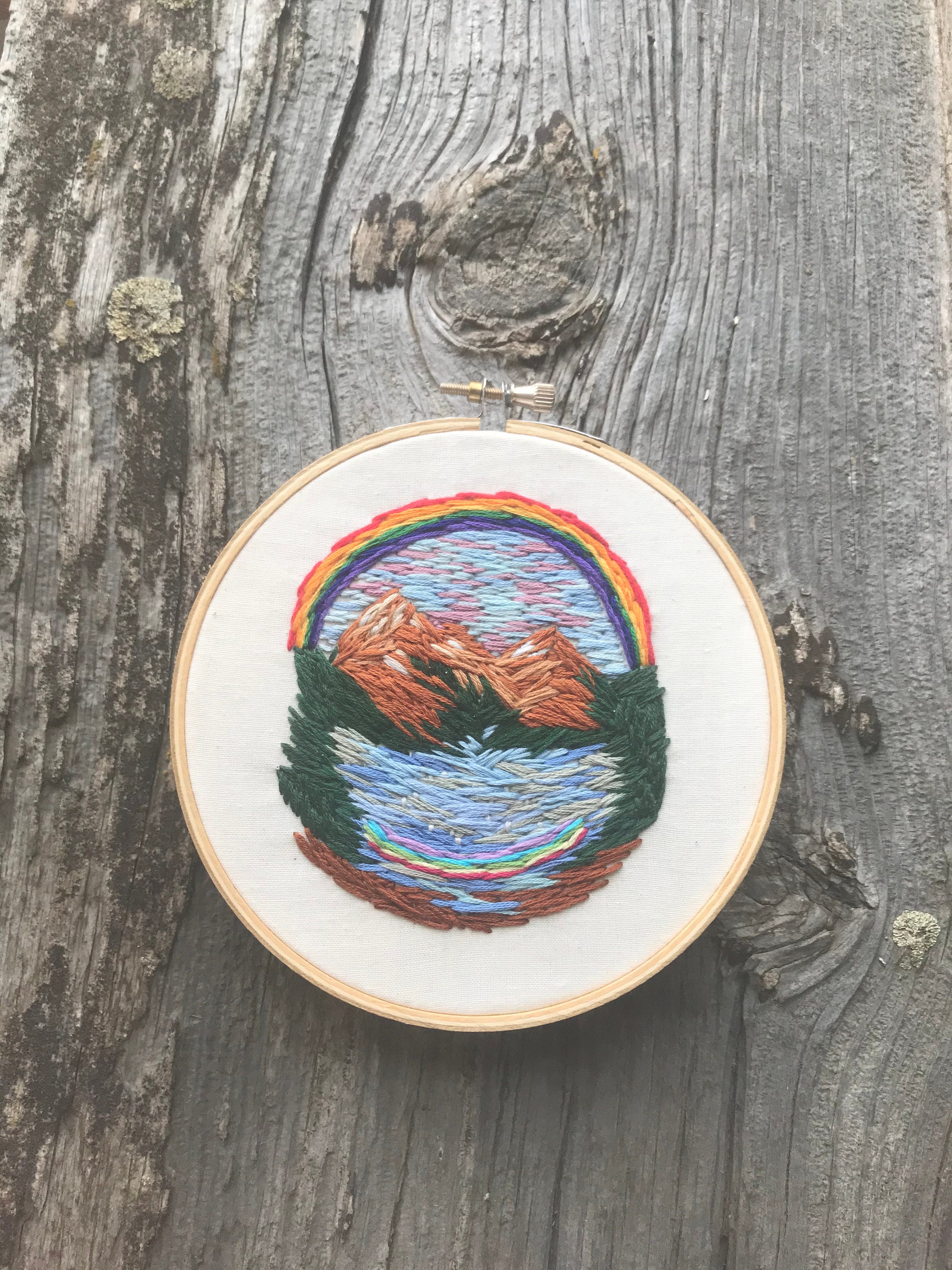 Rainbow Framed Mountain Embroidery Art/ Handmade Art/ Stitched - Etsy