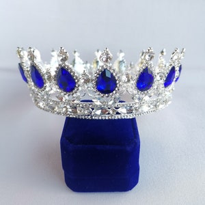 Royal Blue Crystal Rhinestone Crown - for Wedding, Birthday, Cake toppers, or Centerpiece decorations