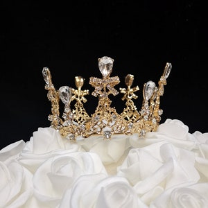 Mittelgroße Strasskrone für Blumenmädchen, Geburtstag, Puppenkrone, Statuenkrone oder auch Cake Topper - Gold /Rosegold /Silber