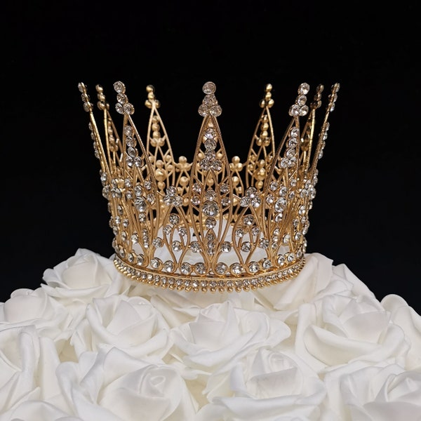 Couronne en cristal avec strass - Couronne en or/couronne en or rose/couronne en argent pour mariage, décoration de gâteau ou décoration de centre de table