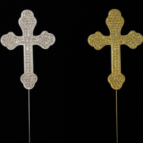 Large Cross Cake Topper Gold Rhinestone / Silver Rhinestone Centerpiece for Communion/Christening/Baptism/Religious Party