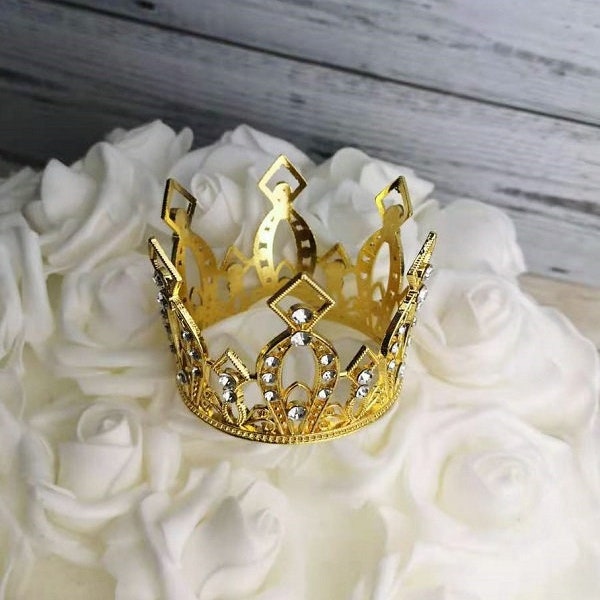 Small Rhinestone Crown - Gold, Rose Gold, and Silver for cake topper, or party decorations, for Doll Crown