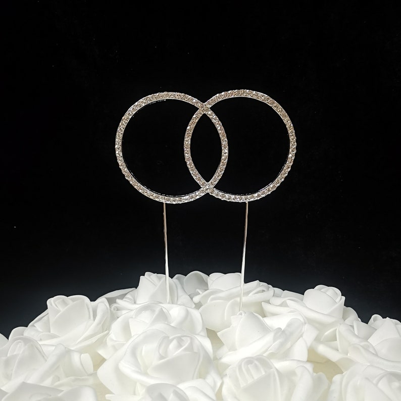 Small Double Rings Rhinestone Cake Topper for Wedding / Engagement ...