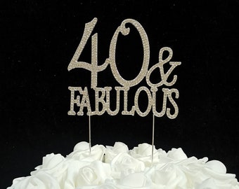 Silver and Gold 40 Fabulous Rhinestone Monogram Cake Toppers