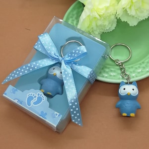 Owl Key Chain - Blue Baby shower favor / Birthday Gift for Boy / Owl Baby shower favor (12pc/set)