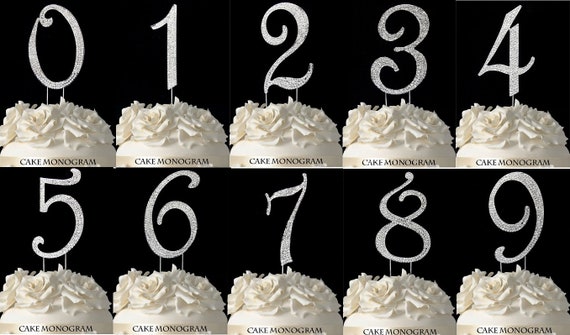 Number Cake Toppers Silver Gold Rose Gold Rhinestone Monogram Etsy