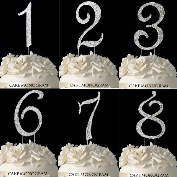 Number Cake Toppers Rhinestone Monogram Bling Cake Toppers Cake Decoration Cable Number - Silver