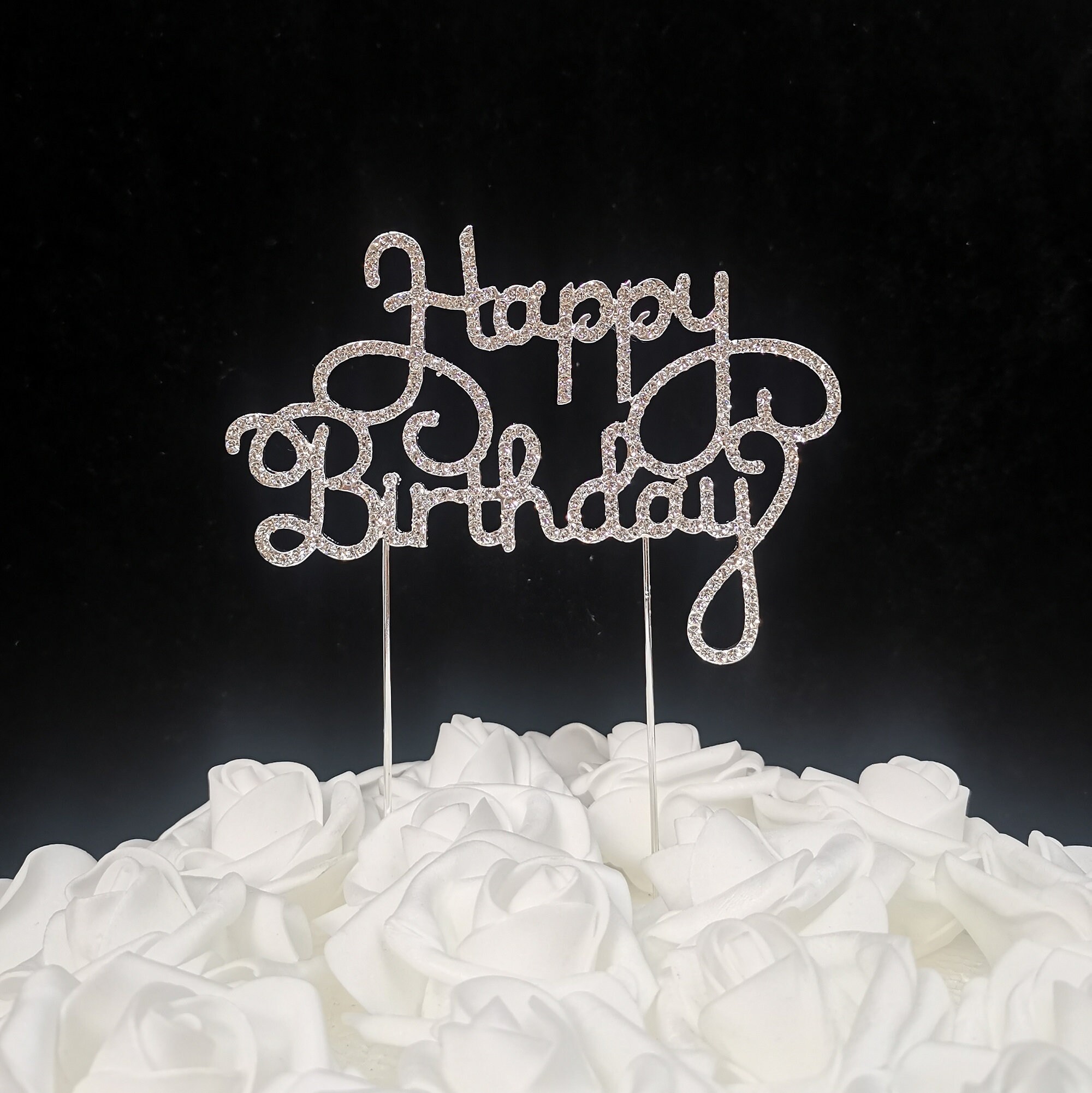 Happy Birthday Rhinestone Cake Topper - Gold / Rose Gold / Silver - Etsy